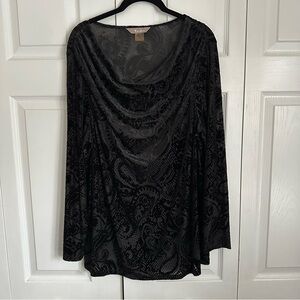 TanJay Top Womens 1X Black Burnout Velvet Cowl Neck Long Sleeve Holiday Dressy